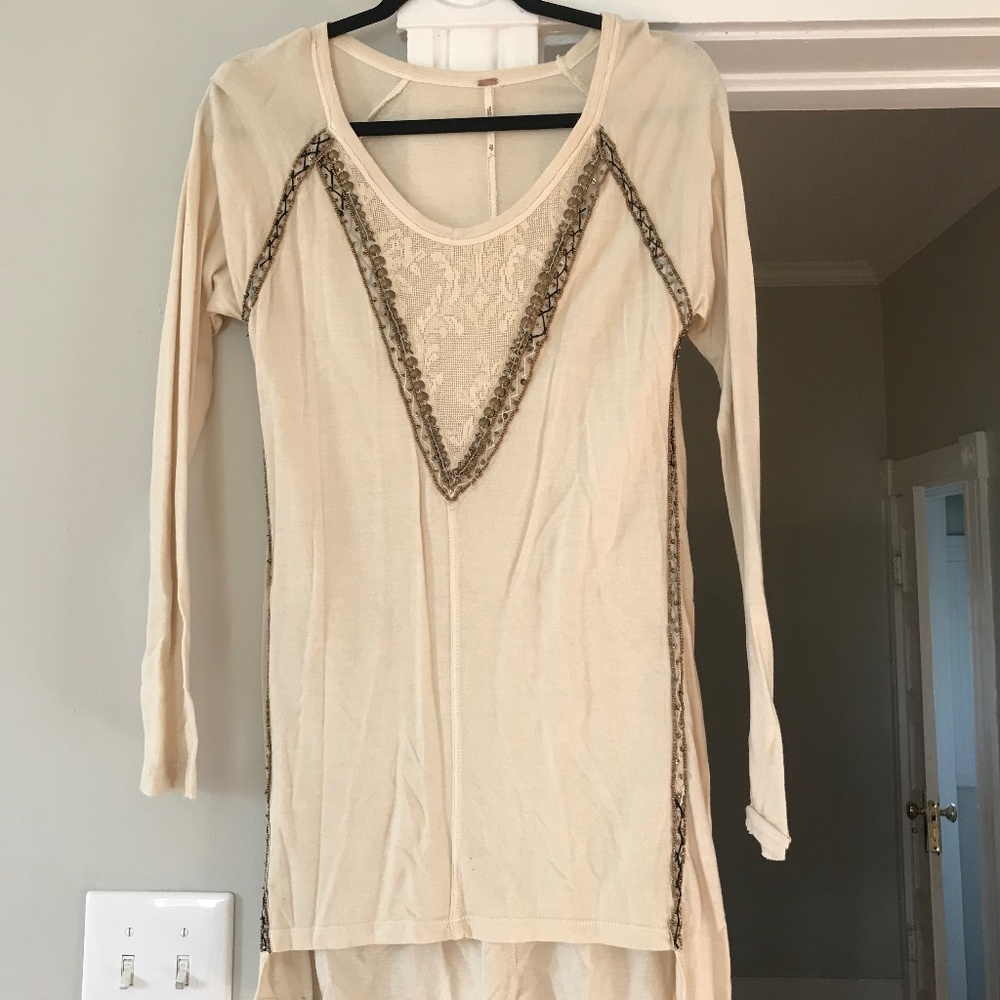 Cream Long Sleeve Tunic w/ Beadwork